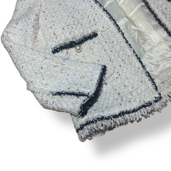 Zara Tweed Jacket Blazer Women XS Sequins Cream White Classic Smart Bloggers Fav - Picture 7 of 9